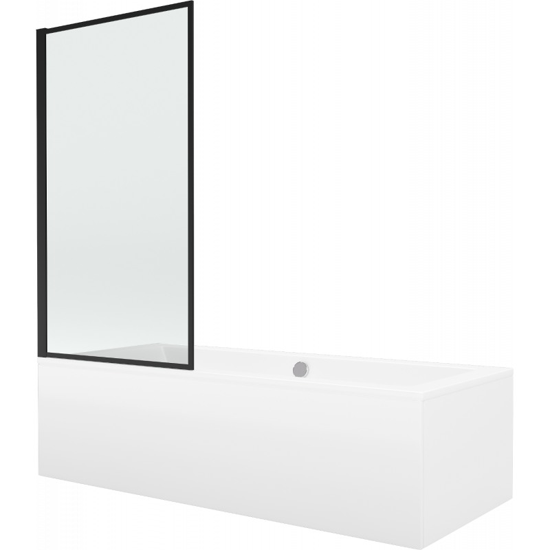 Mexen Cube wanna prostokątna 180 x 80 cm z obudową i parawanem 1-skrzydłowym 80 cm, czarny wzór - 550518080X9308017070