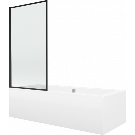 Mexen Cube wanna prostokątna 180 x 80 cm z obudową i parawanem 1-skrzydłowym 80 cm, czarny wzór - 550518080X9308017070
