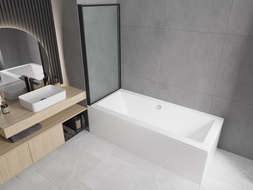 Mexen Cube wanna prostokątna 180 x 80 cm z obudową i parawanem 1-skrzydłowym 80 cm, czarny wzór - 550518080X9308017070