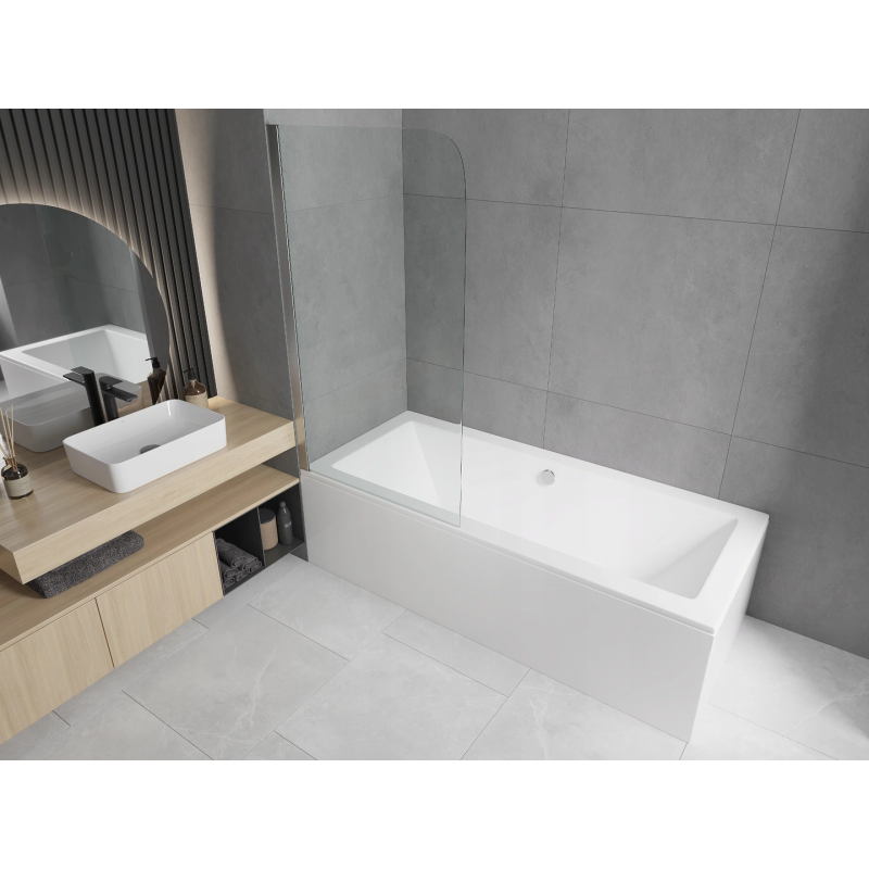 Mexen Cube wanna prostokątna 170 x 80 cm z obudową i parawanem 1-skrzydłowym 70 cm, transparent, chrom - 550517080X9007010100