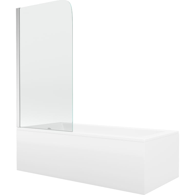 Mexen Cubik wanna prostokątna 150 x 70 cm z obudową i parawanem 1-skrzydłowym 70 cm, transparent, chrom - 550315070X9007010100