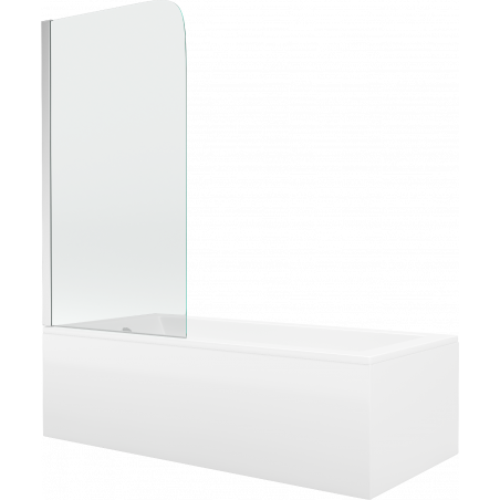 Mexen Cubik wanna prostokątna 150 x 70 cm z obudową i parawanem 1-skrzydłowym 80 cm, transparent, chrom - 550315070X9008010100