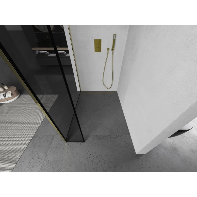 Mexen Kioto ścianka prysznicowa Walk-in 150 x 30 cm, czarna ramka, złota - 800-150-212-50-70-030