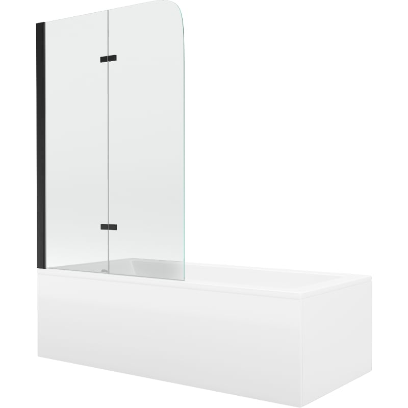 Mexen Cubik wanna prostokątna 150 x 70 cm z obudową i parawanem 2-skrzydłowym 80 cm, transparent, czarny - 550315070X9008027000