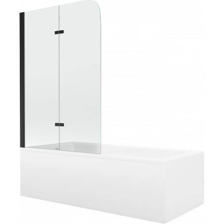 Mexen Cubik wanna prostokątna 150 x 70 cm z obudową i parawanem 2-skrzydłowym 80 cm, transparent, czarny - 550315070X9008027000