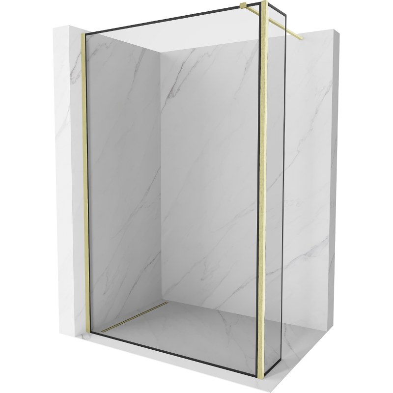 Mexen Kioto ścianka prysznicowa Walk-in 90 x 30 cm, czarna ramka, złota szczotkowana - 800-090-212-55-70-030