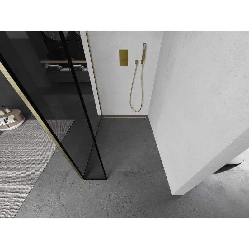 Mexen Kioto ścianka prysznicowa Walk-in 130 x 30 cm, czarna ramka, złota szczotkowana - 800-130-212-55-70-030