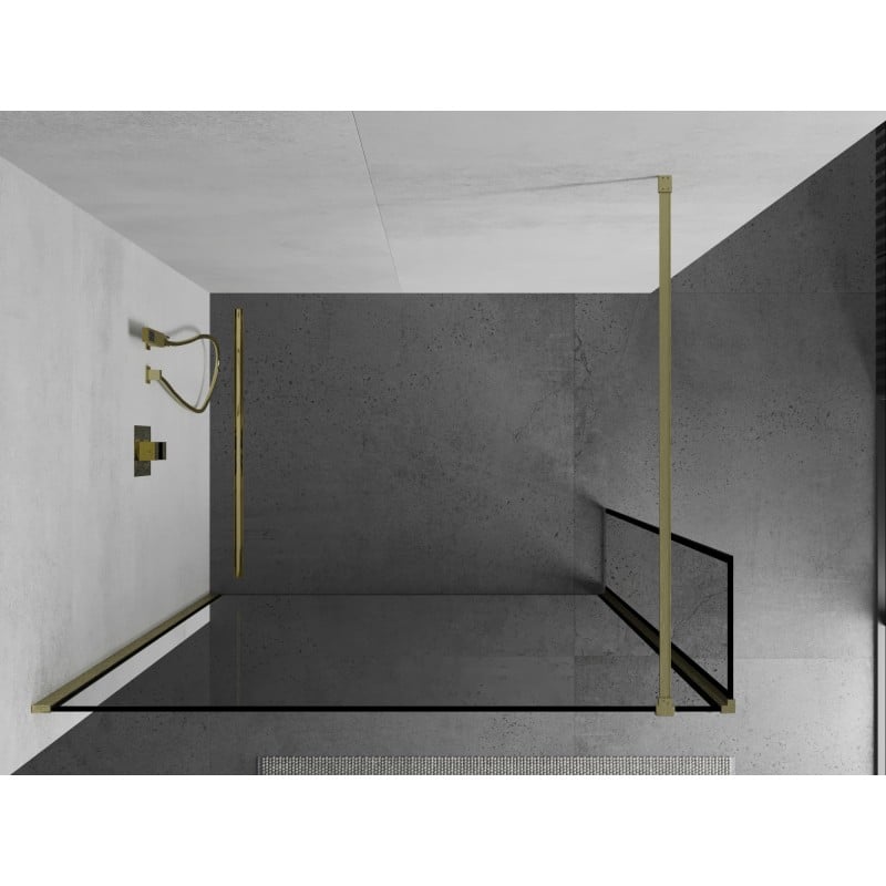 Mexen Kioto ścianka prysznicowa Walk-in 130 x 30 cm, czarna ramka, złota szczotkowana - 800-130-212-55-70-030