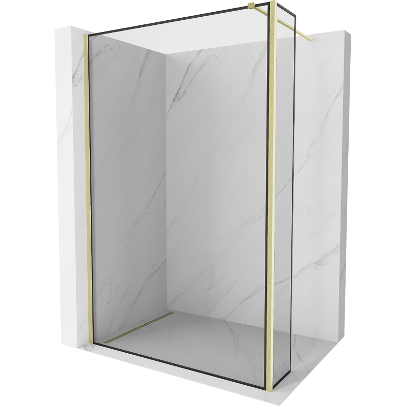 Mexen Kioto ścianka prysznicowa Walk-in 140 x 40 cm, czarna ramka, złota szczotkowana - 800-140-212-55-70-040
