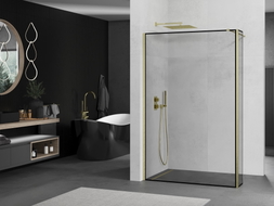 Mexen Kioto ścianka prysznicowa Walk-in 160 x 40 cm, czarna ramka, złota szczotkowana - 800-160-212-55-70-040