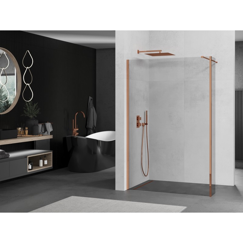 Mexen Kioto ścianka prysznicowa Walk-in 150 x 30 cm, transparent, różowe złoto - 800-150-212-60-00-030