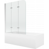 Mexen Cubik wanna prostokątna 150 x 70 cm z obudową i parawanem 3-skrzydłowym 120 cm, transparent, chrom - 550315070X9012030100