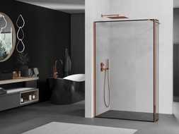Mexen Kioto ścianka prysznicowa Walk-in 150 x 30 cm, czarna ramka, różowe złoto - 800-150-212-60-70-030