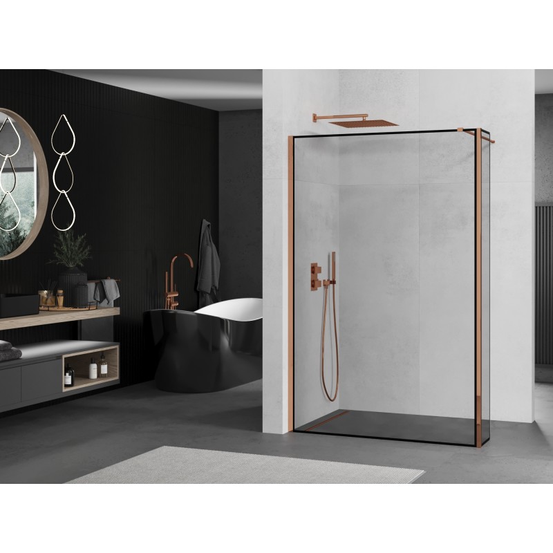 Mexen Kioto ścianka prysznicowa Walk-in 160 x 30 cm, czarna ramka, różowe złoto - 800-160-212-60-70-030
