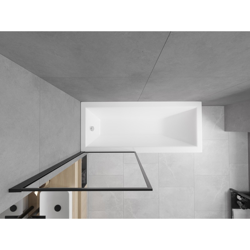Mexen Cubik wanna prostokątna 150 x 70 cm z obudową i parawanem 1-skrzydłowym 70 cm, czarny wzór fix - 550315070X9307007070