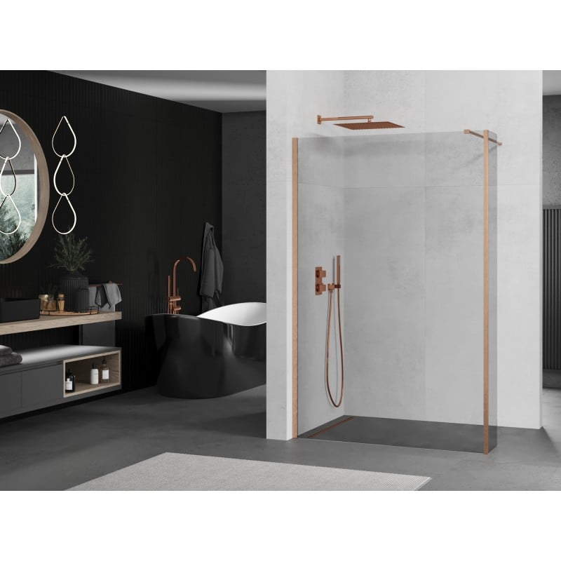 Mexen Kioto ścianka prysznicowa Walk-in 160 x 30 cm, transparent, miedź szczotkowana - 800-160-212-65-00-030