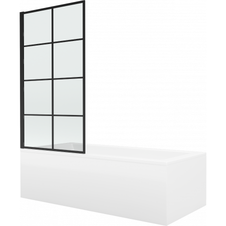 Mexen Cubik wanna prostokątna 150 x 70 cm z obudową i parawanem 1-skrzydłowym 70 cm, czarny wzór - 550315070X9307017077