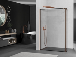 Mexen Kioto ścianka prysznicowa Walk-in 90 x 40 cm, czarna ramka, miedź szczotkowana - 800-090-212-65-70-040