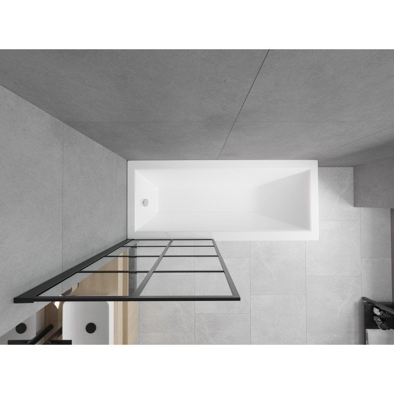 Mexen Cubik wanna prostokątna 150 x 70 cm z obudową i parawanem 1-skrzydłowym 80 cm, czarny wzór fix - 550315070X9308007077