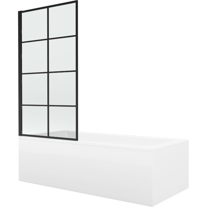 Mexen Cubik wanna prostokątna 150 x 70 cm z obudową i parawanem 1-skrzydłowym 80 cm, czarny wzór fix - 550315070X9308007077