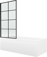Mexen Cubik wanna prostokątna 150 x 70 cm z obudową i parawanem 1-skrzydłowym 80 cm, czarny wzór fix - 550315070X9308007077
