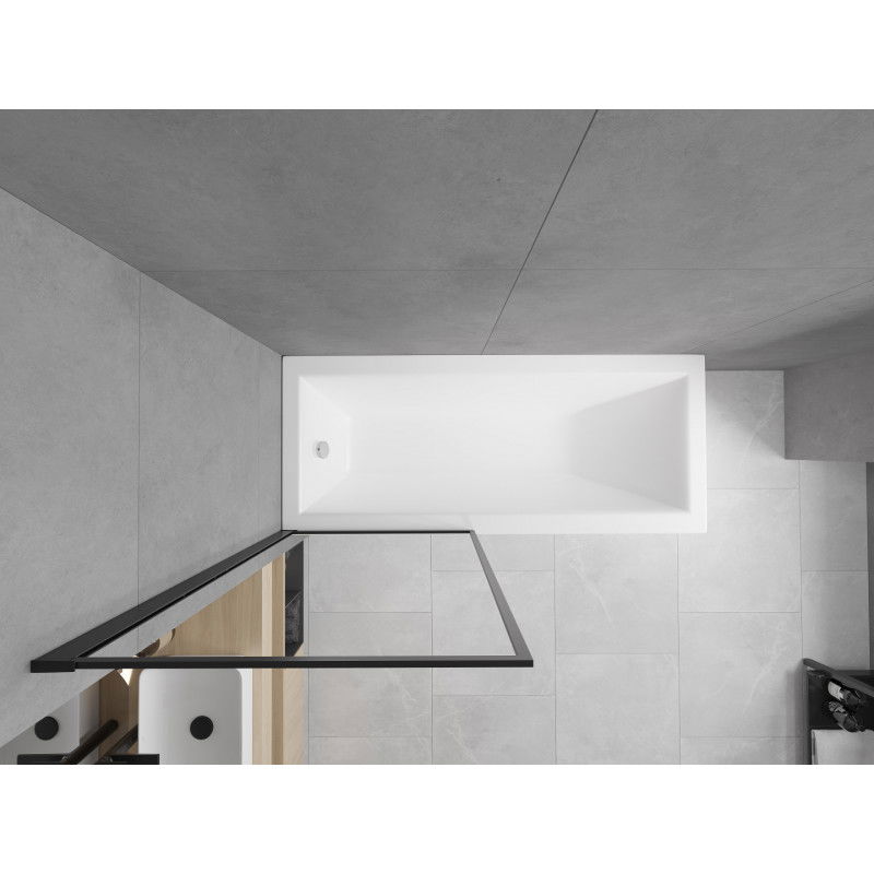 Mexen Cubik wanna prostokątna 150 x 70 cm z obudową i parawanem 1-skrzydłowym 80 cm, czarny wzór - 550315070X9308017070