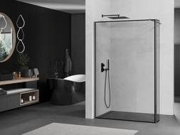 Mexen Kioto ścianka prysznicowa Walk-in 110 x 30 cm, czarna ramka, gun gray szczotkowany - 800-110-212-66-70-030