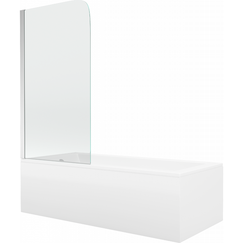 Mexen Cubik wanna prostokątna 160 x 70 cm z obudową i parawanem 1-skrzydłowym 70 cm, transparent, chrom - 550316070X9007010100