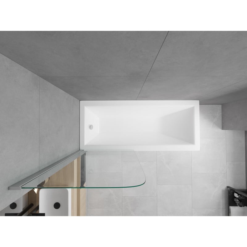 Mexen Cubik wanna prostokątna 160 x 70 cm z obudową i parawanem 1-skrzydłowym 75 cm, transparent, chrom - 550316070X9007510100