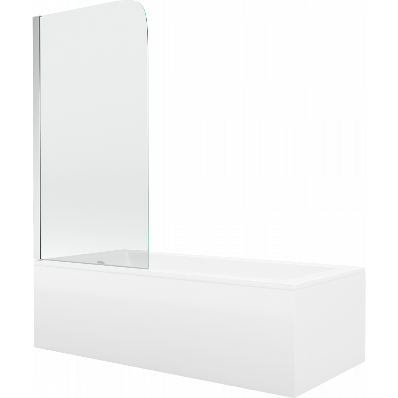 Mexen Cubik wanna prostokątna 160 x 70 cm z obudową i parawanem 1-skrzydłowym 80 cm, transparent, chrom - 550316070X9008010100