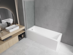 Mexen Cubik wanna prostokątna 160 x 70 cm z obudową i parawanem 1-skrzydłowym 80 cm, transparent, chrom - 550316070X9008010100