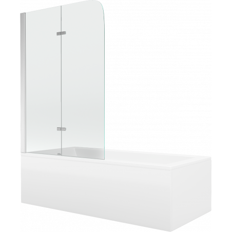 Mexen Cubik wanna prostokątna 160 x 70 cm z obudową i parawanem 2-skrzydłowym 80 cm, transparent, chrom - 550316070X9008020100