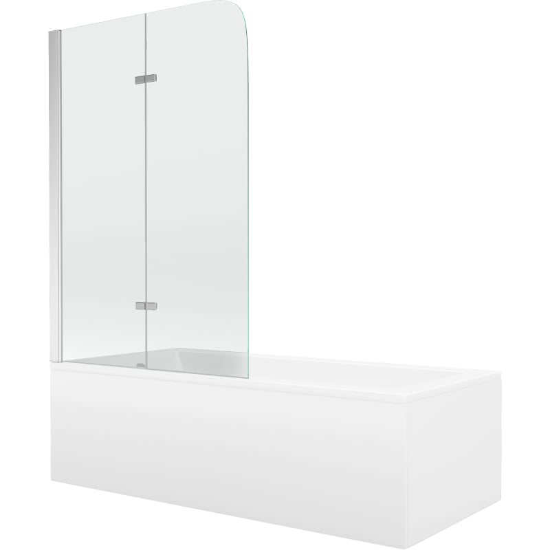 Mexen Cubik wanna prostokątna 160 x 70 cm z obudową i parawanem 2-skrzydłowym 100 cm, transparent, chrom - 550316070X9010020100