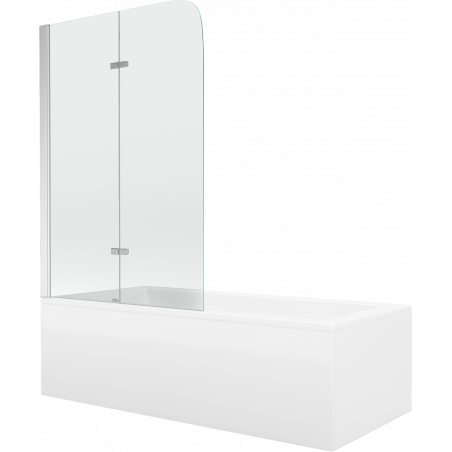 Mexen Cubik wanna prostokątna 160 x 70 cm z obudową i parawanem 2-skrzydłowym 100 cm, transparent, chrom - 550316070X9010020100