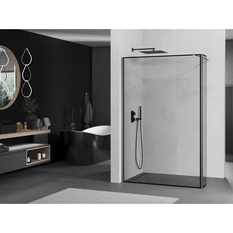 Mexen Kioto ścianka prysznicowa Walk-in 110 x 30 cm, czarna ramka, gun metal - 800-110-212-95-70-030