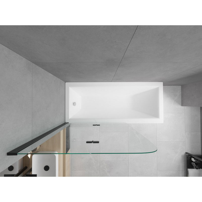 Mexen Cubik wanna prostokątna 160 x 70 cm z obudową i parawanem 2-skrzydłowym 100 cm, transparent, czarny - 550316070X9010027000