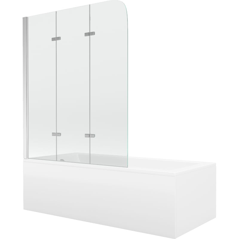 Mexen Cubik wanna prostokątna 160 x 70 cm z obudową i parawanem 3-skrzydłowym 120 cm, transparent, chrom - 550316070X9012030100