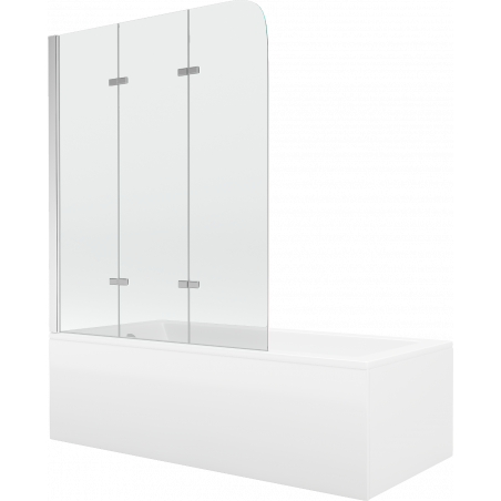 Mexen Cubik wanna prostokątna 160 x 70 cm z obudową i parawanem 3-skrzydłowym 120 cm, transparent, chrom - 550316070X9012030100