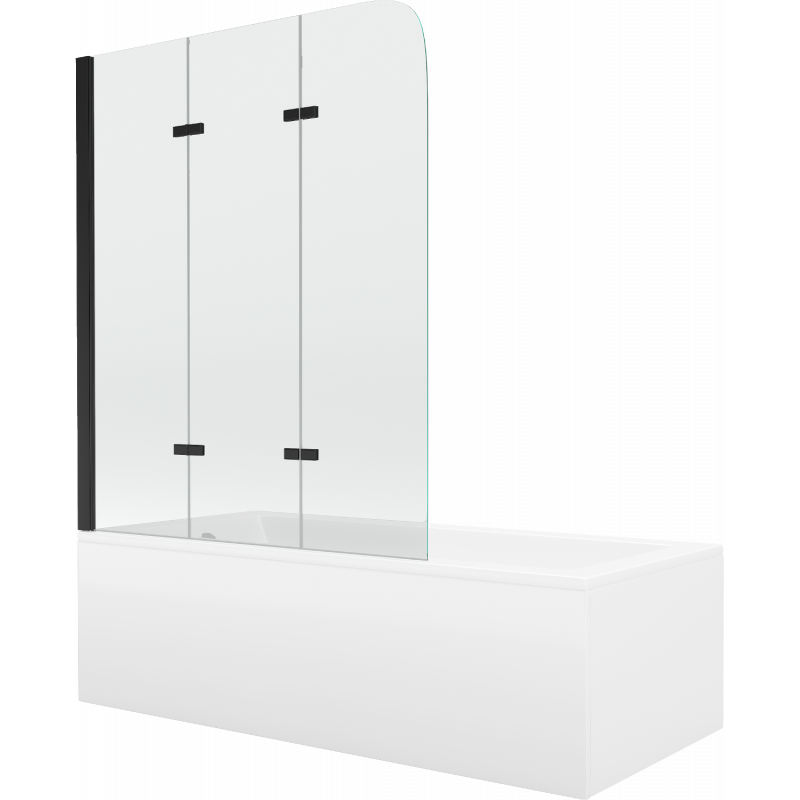Mexen Cubik wanna prostokątna 160 x 70 cm z obudową i parawanem 3-skrzydłowym 120 cm, transparent, czarny - 550316070X9012037000