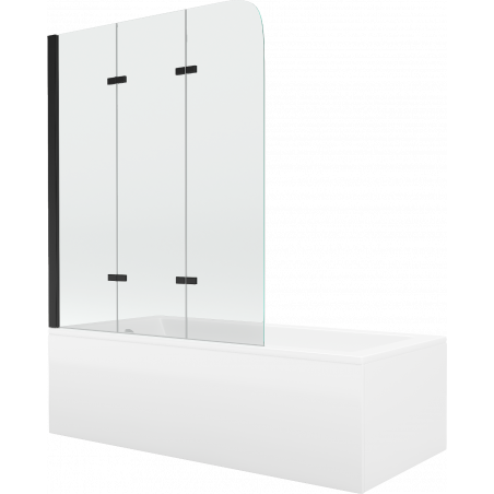 Mexen Cubik wanna prostokątna 160 x 70 cm z obudową i parawanem 3-skrzydłowym 120 cm, transparent, czarny - 550316070X9012037000