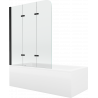 Mexen Cubik wanna prostokątna 160 x 70 cm z obudową i parawanem 3-skrzydłowym 120 cm, transparent, czarny - 550316070X9012037000