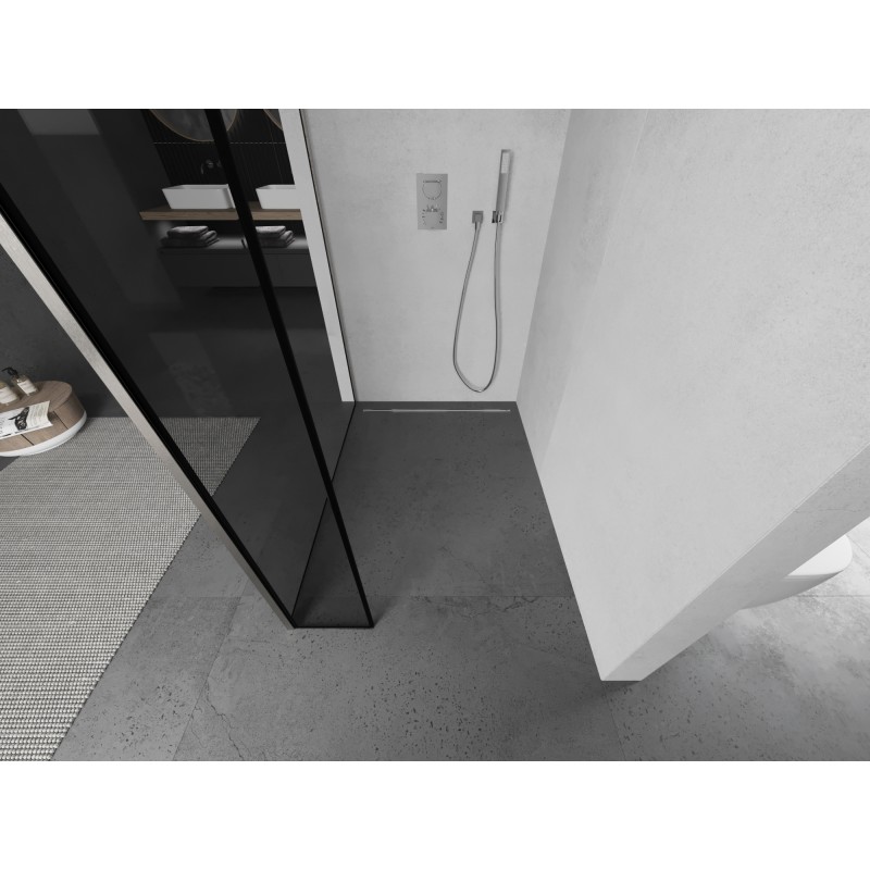 Mexen Kioto ścianka prysznicowa Walk-in 140 x 40 cm, czarna ramka, nikiel szczotkowany - 800-140-212-97-70-040