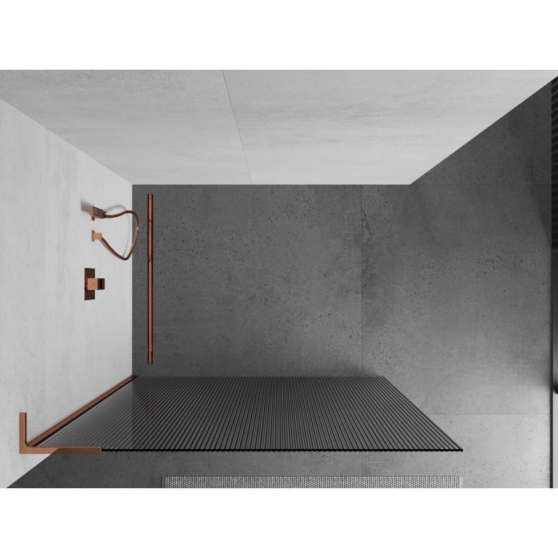 Mexen Kioto L ścianka prysznicowa Walk-in 110 x 200 cm, prążki, różowe złoto - 800-110-103-60-09