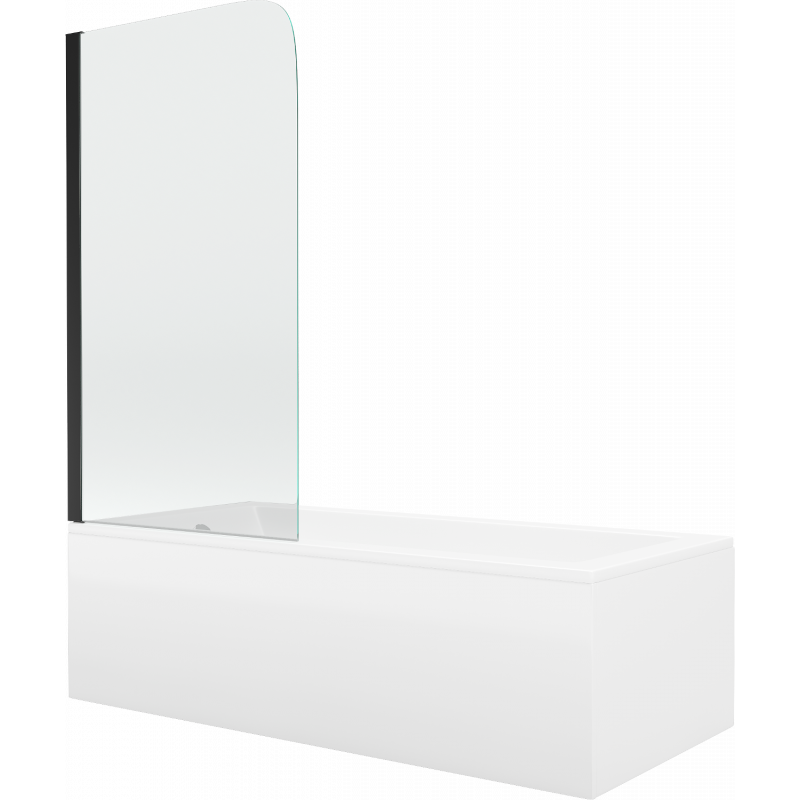 Mexen Cubik wanna prostokątna 170 x 70 cm z obudową i parawanem 1-skrzydłowym 70 cm, transparent, czarny - 550317070X9007017000