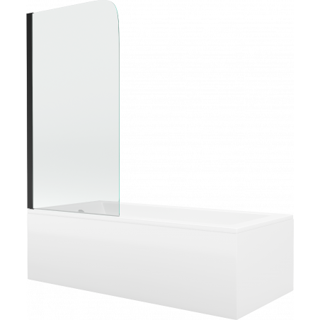 Mexen Cubik wanna prostokątna 170 x 70 cm z obudową i parawanem 1-skrzydłowym 70 cm, transparent, czarny - 550317070X9007017000