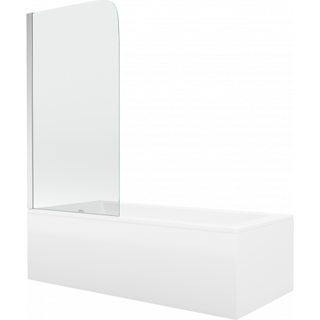 Mexen Cubik wanna prostokątna 170 x 70 cm z obudową i parawanem 1-skrzydłowym 75 cm, transparent, chrom - 550317070X9007510100