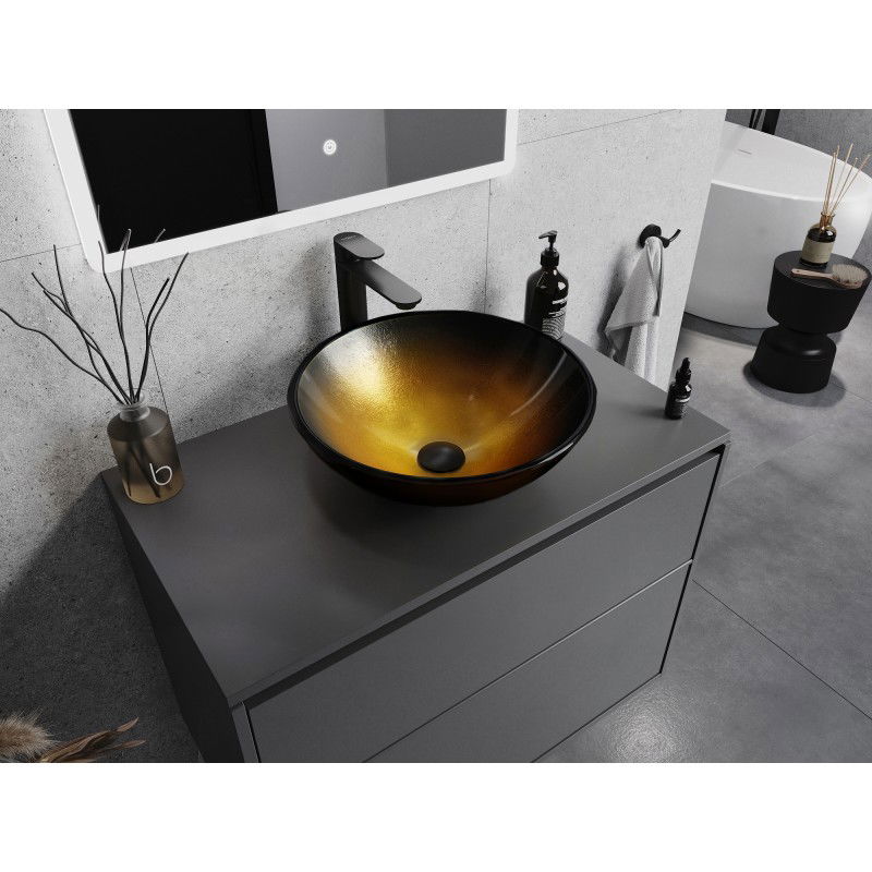 Mexen Mira szklana umywalka nablatowa 42 x 42 cm, złota ciemna - 24124251