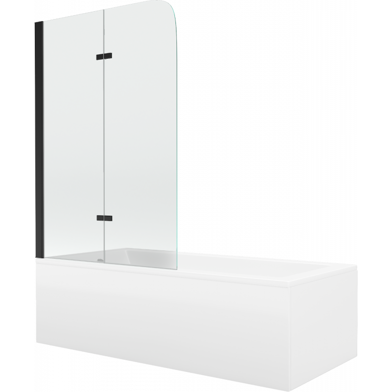 Mexen Cubik wanna prostokątna 170 x 70 cm z obudową i parawanem 2-skrzydłowym 100 cm, transparent, czarny - 550317070X9010027000