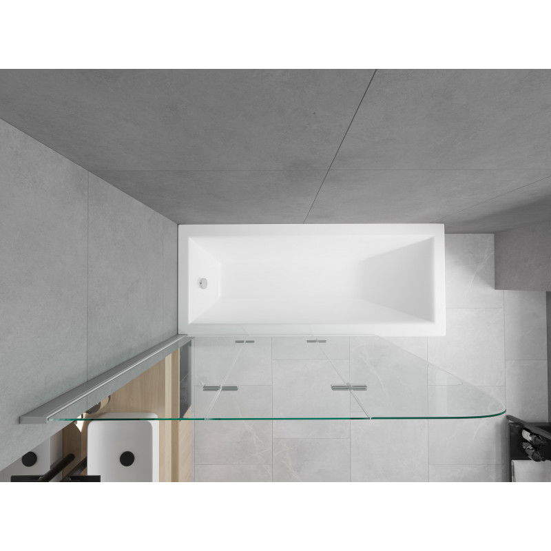 Mexen Cubik wanna prostokątna 170 x 70 cm z obudową i parawanem 3-skrzydłowym 120 cm, transparent, chrom - 550317070X9012030100