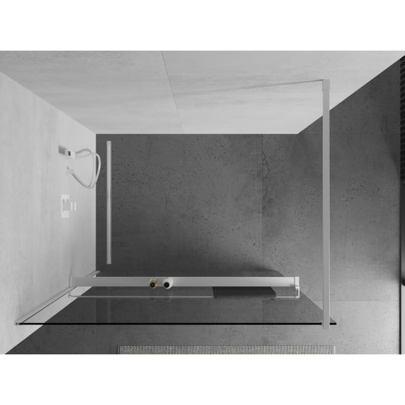 Mexen Kioto+ ścianka prysznicowa z półką Walk-in 110 x 200 cm, transparent, biała - 800-110-121-20-00